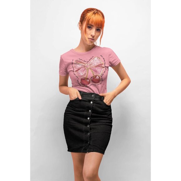 Valentine Cherries Tee Love T-Shirt Gift Shirt Valentines Day Top - Picture 7 of 11